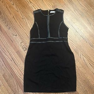 Calvin Klein Black Sheath Dress Leather Trim Size L